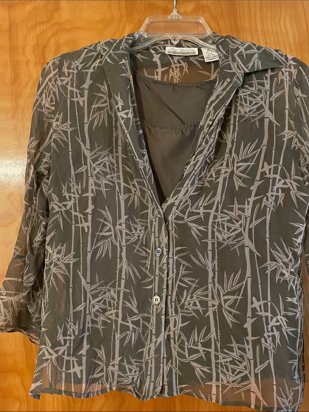 Sheer Button-Front Blouse with Bamboo Print